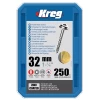 Kreg Europe Vis à Bois Tête Ronde Zinguée Et Inox Vis à Trou De Poche - Acier Galvanisé - Empreinte Carré - 8 X 32 Mm - Boîte De 250