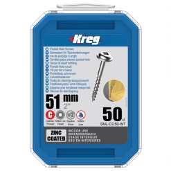 Kreg Europe Vis à Bois Tête Ronde Zinguée Et Inox Vis à Trou De Poche - Acier Galvanisé - Empreinte Carré - 8 X 51 Mm - Boîte De 50