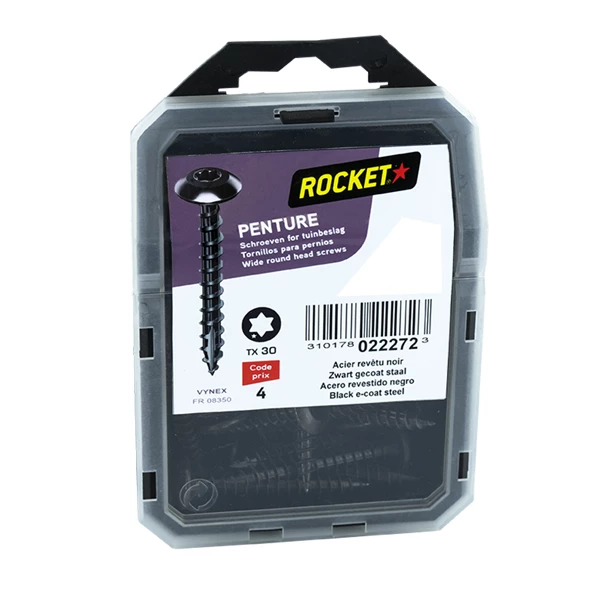 Rocket Vis Penture Bois Tête Cylindrique Torx FT 6x40mm Acier Zingué Noir X24 2 Rocket Vis Penture Bois Tête Cylindrique Torx FT 6x40mm Acier Zingué Noir X24 – Image 2